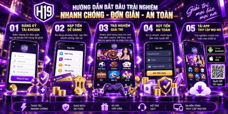 Đăng ký, đăng nhập, nạp rút và tải app H19
